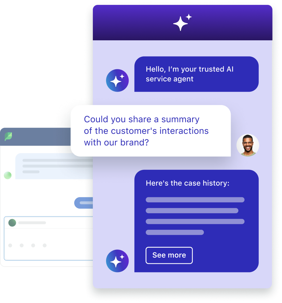 Image de l'interface utilisateur d'Einstein Copilot (Salesforce), l'assistant étant interrogé par un employé de la marque pour afficher l'historique des interactions d'un client avec la marque.​​ 